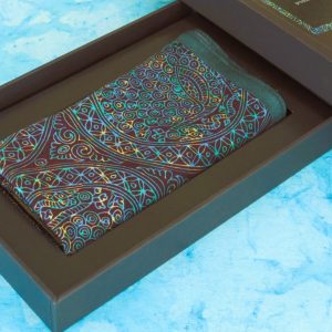 Mayur Luxury Silk Scarf for Men – Teal & Blue Geometric Ornamental Design