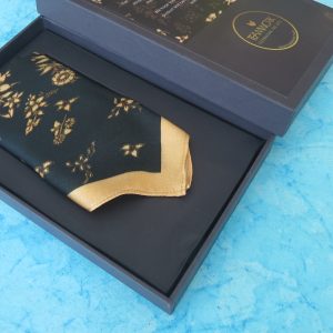 Baagh Luxury Floral Pocket Square – Black with Golden Border