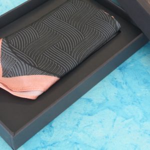 Deco Premium Designer Pocket Square – Black Geometric with Coral Border