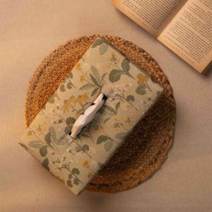 Golden Bloom – Handmade Fabric Tissue Box with Floral Charm