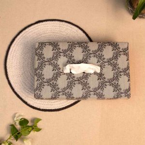 Eternal Vines – Handmade Fabric Tissue Box Cover in Classic Off White & Black