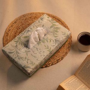 Nature’s Calm – Handcrafted Tissue Box with Green Leaf Motif