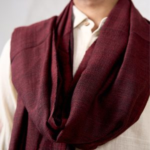 Crimson Echo Fine Cashmere Wool Stole in Deep Maroon & Black