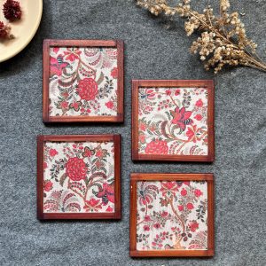 Floral Harmony Coasters - ( Set of 4 Pcs ) with Coaster Holder