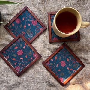 Botanical Bliss coaster - ( Set of 4 Pcs ) with Coaster Holder