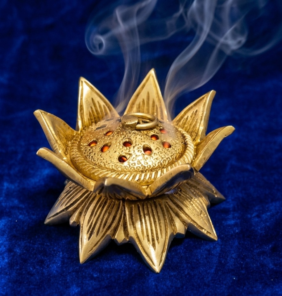 Handcrafted Brass Lotus Incense Burner - Image 3