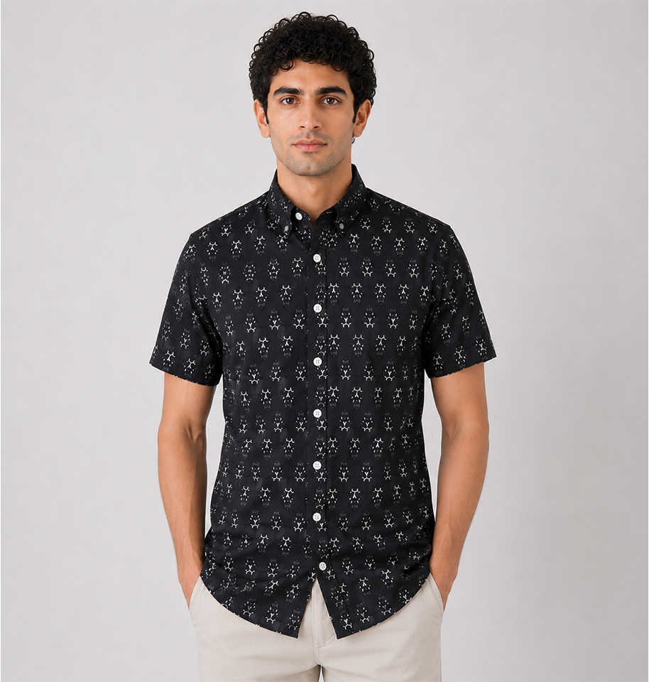 Midnight Artisan Block Print Half Sleeve Shirt