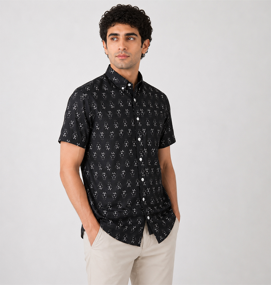 Midnight Artisan Block Print Half Sleeve Shirt - Image 2