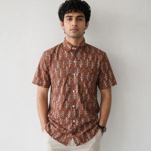 Rust Heritage Block Printed Half Sleeve Shirt