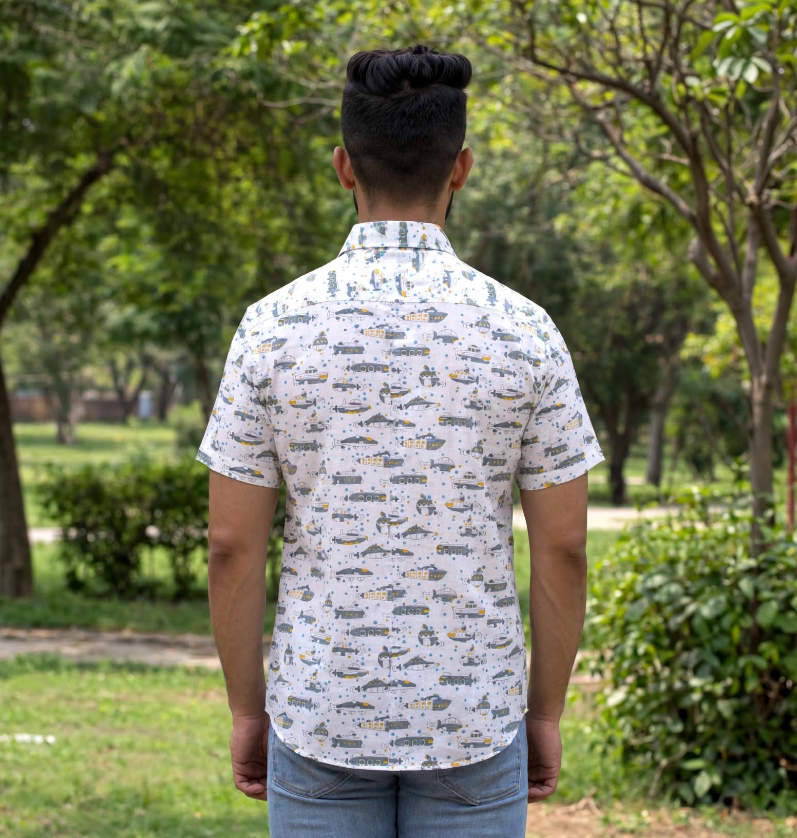 Travel Explorer Design Hand Block Print Half-Sleeve 100% Cotton Shirt - Image 3