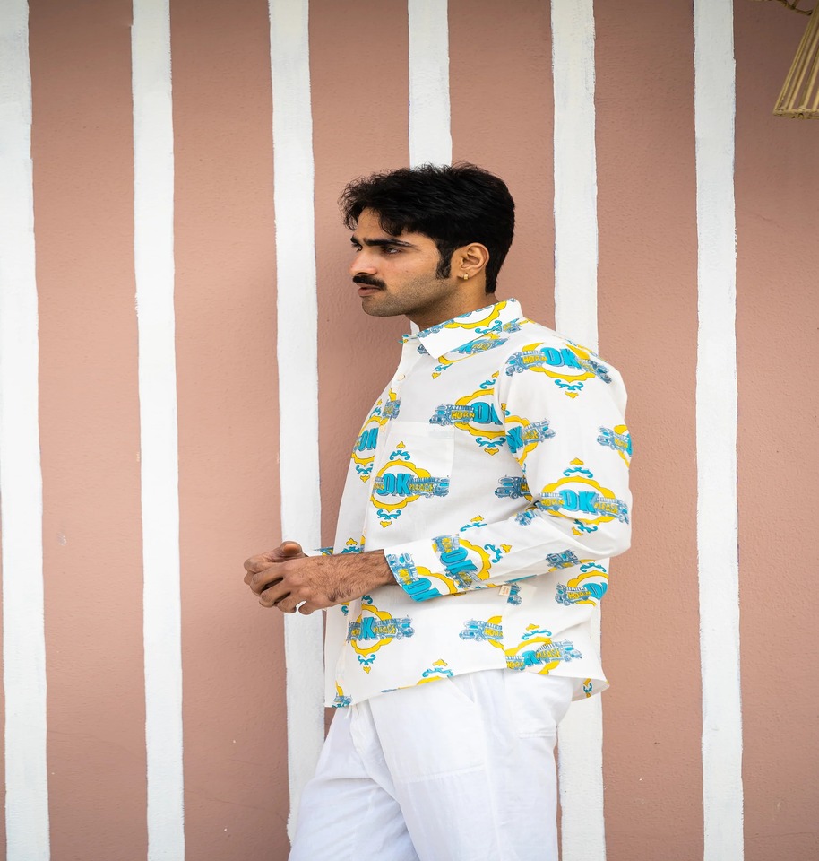 Full Sleeve Hand Block Print Shirt with Trendy White color and 100% Cotton - Image 2
