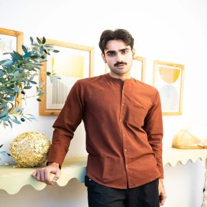 Full Sleeve Classic Rust Brown Mandarin Collar Shirt