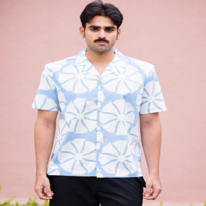 Sea Flower Hand Block Print Half-Sleeve 100% Cotton Shirt