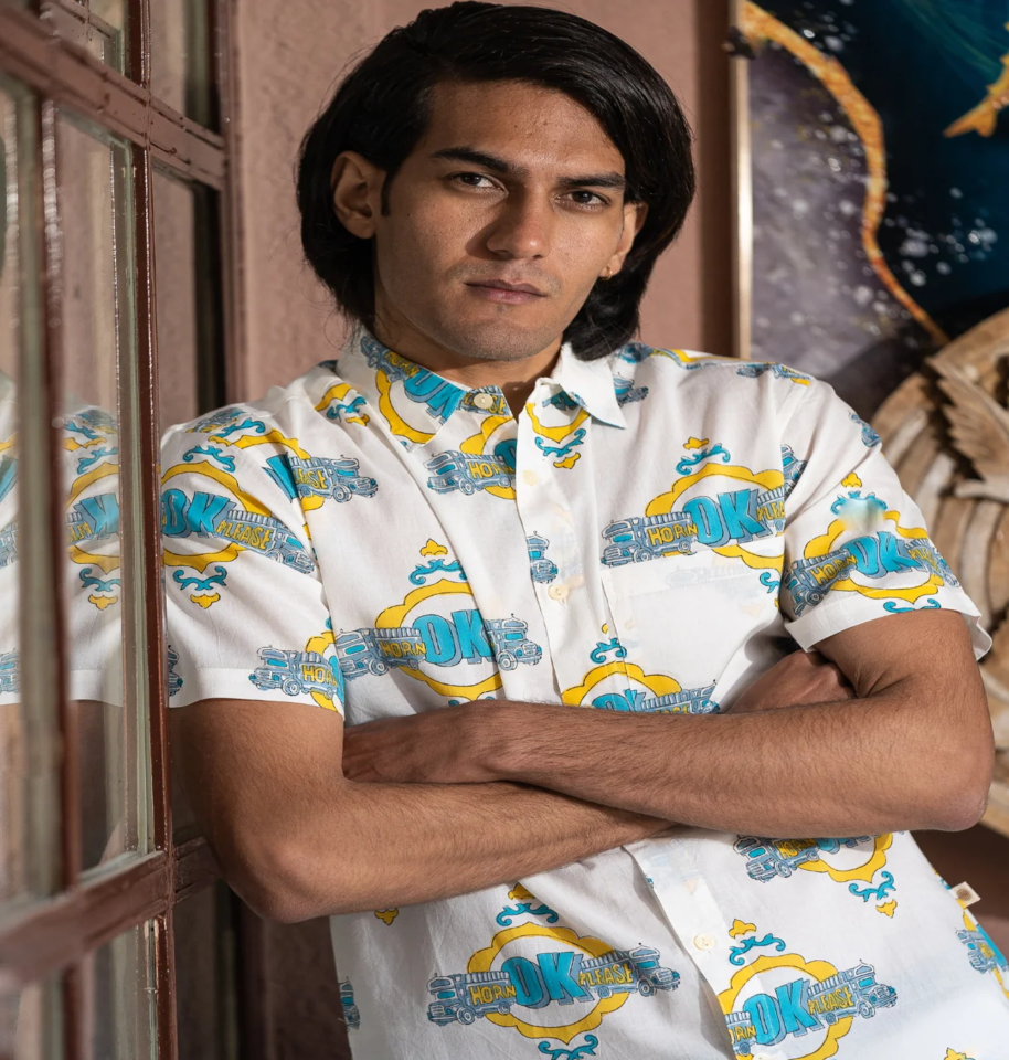 Street Style Retro Design Hand Block Print Half-sleeve 100% Cotton Shirt - Image 2
