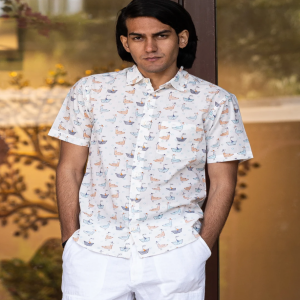Sea Voyage Jaipuri Hand Block Print Half-Sleeve 100% Cotton Shirt