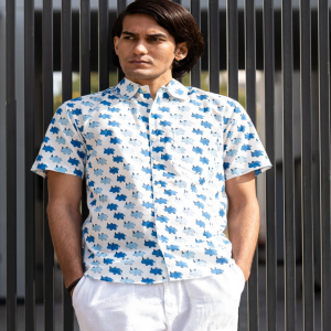 Wildlife Hand Block Print Half-Sleeve 100% Cotton Shirt