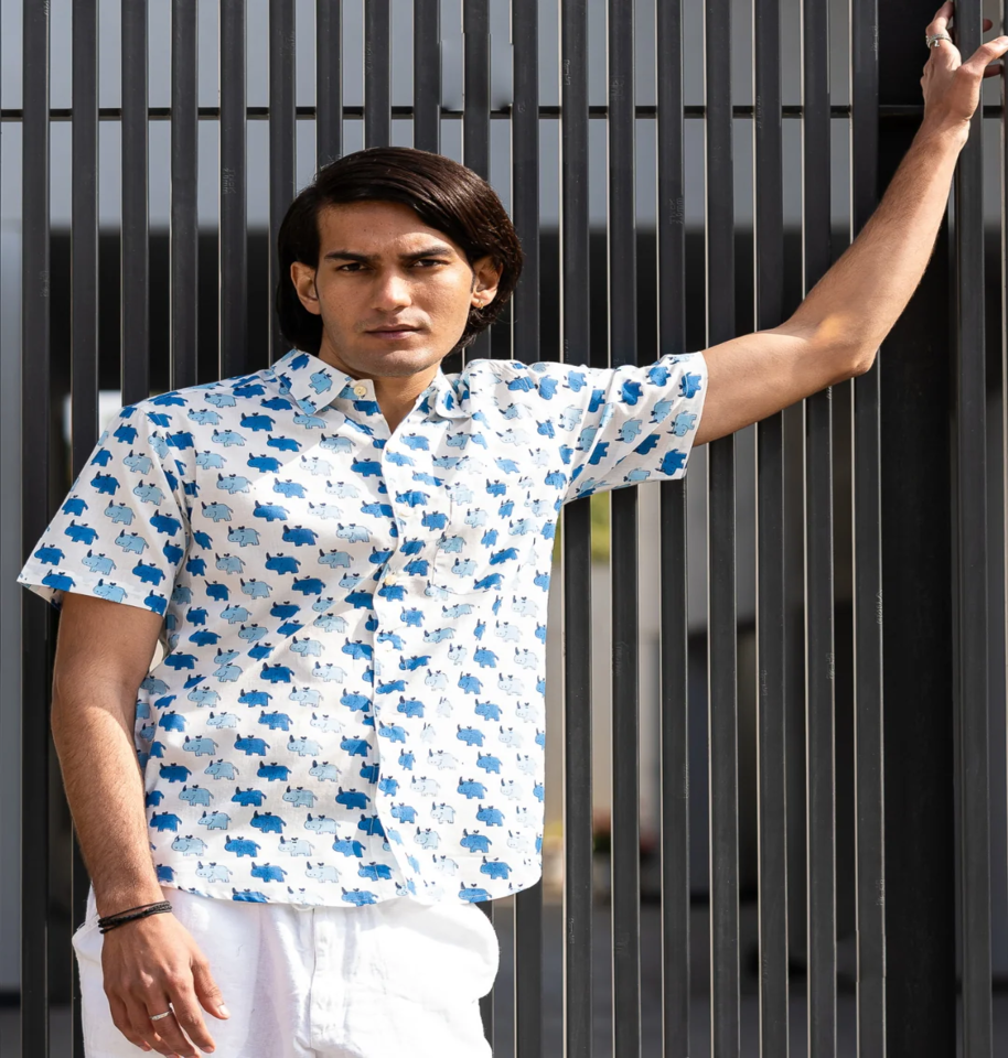 Wildlife Hand Block Print Half-Sleeve 100% Cotton Shirt - Image 2