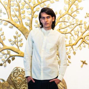 Full Sleeve Hand Block Print Shirt with Golden Dots and Mandarin Collar 100% Cotton