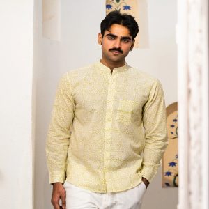 Full Sleeve Hand Block Print Kurta Shirt with Sunlit Floral Print and 100% Cotton