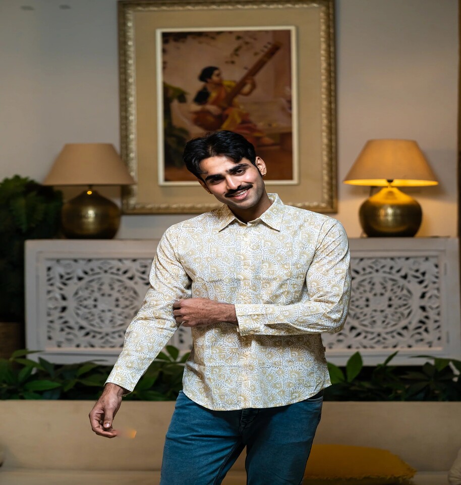 Full Sleeve Hand Block Print Shirt with Elegant Beige Color and 100% Cotton - Image 3