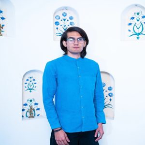 Full Sleeve Stylish Indian Classic Sky Blue Mandarin Collar Shirt