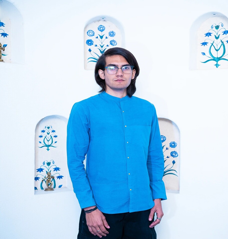 Full Sleeve Stylish Indian Classic Sky Blue Mandarin Collar Shirt