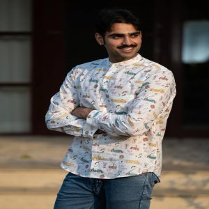 Full Sleeve Hand Block Print Kurta Shirt with Playful Ride Design and 100% Cotton