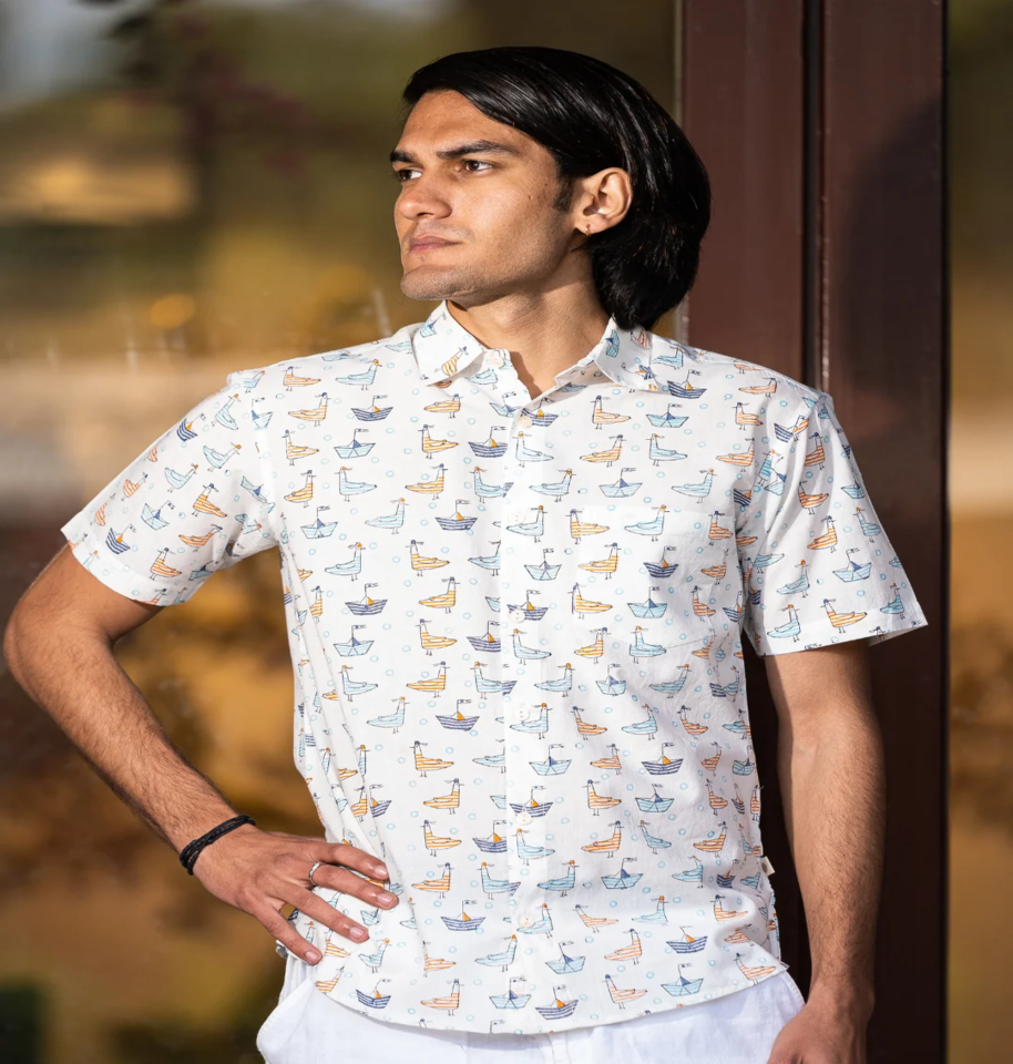 Sea Voyage Jaipuri Hand Block Print Half-Sleeve 100% Cotton Shirt - Image 3