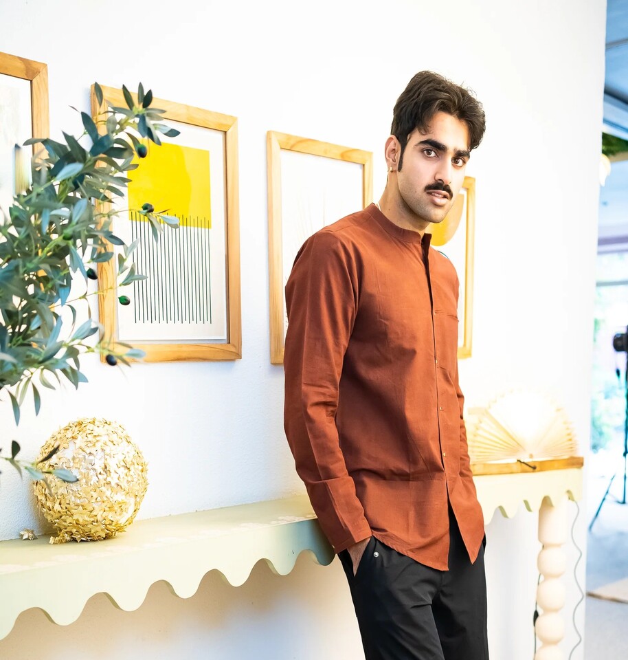 Full Sleeve Classic Rust Brown Mandarin Collar Shirt - Image 3