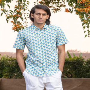 Fresh Floral Vibe Hand Block Print Half-Sleeve 100% Cotton Shirt
