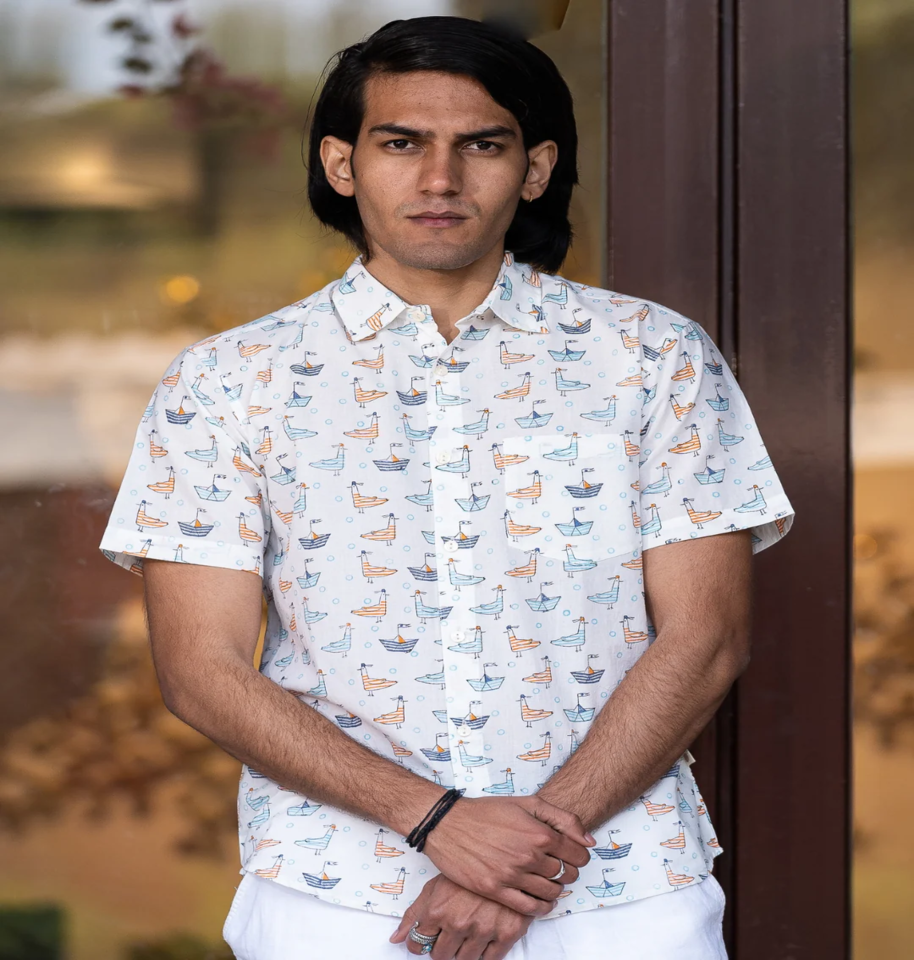 Sea Voyage Jaipuri Hand Block Print Half-Sleeve 100% Cotton Shirt - Image 2