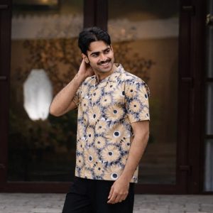 Vintage Floral Vibe Hand Block Print Half-Sleeve 100% Cotton Shirt