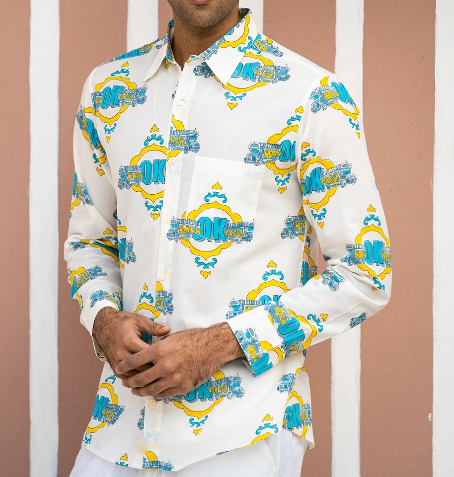 Full Sleeve Hand Block Print Shirt with Trendy White color and 100% Cotton - Image 3