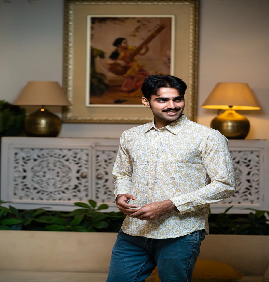 Full Sleeve Hand Block Print Shirt with Elegant Beige Color and 100% Cotton - Image 2