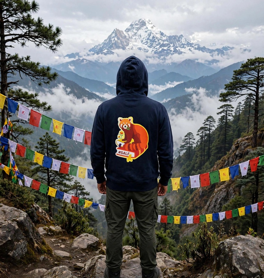 Sikkim Arts and Literature Festival Panda- Graphic Hoodie, Navy Blue & Regular Fit - Image 2