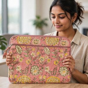Hand Block Print Quilted Laptop Sleeve (16 Inch)