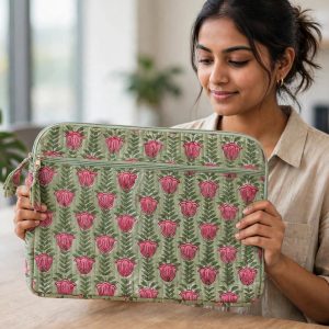 Hand Block Print Quilted Laptop Sleeve (16 Inch)