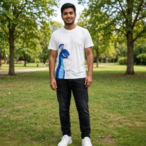 Blue Peacock Cotton T-Shirt White