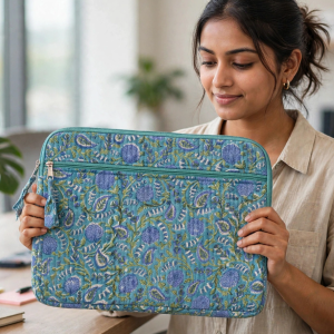 Hand Block Print Quilted Laptop Sleeve (16 Inch)